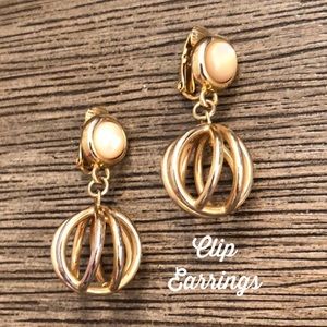 Clip Earrings Pearl and Cage Drop Dangle Earrings